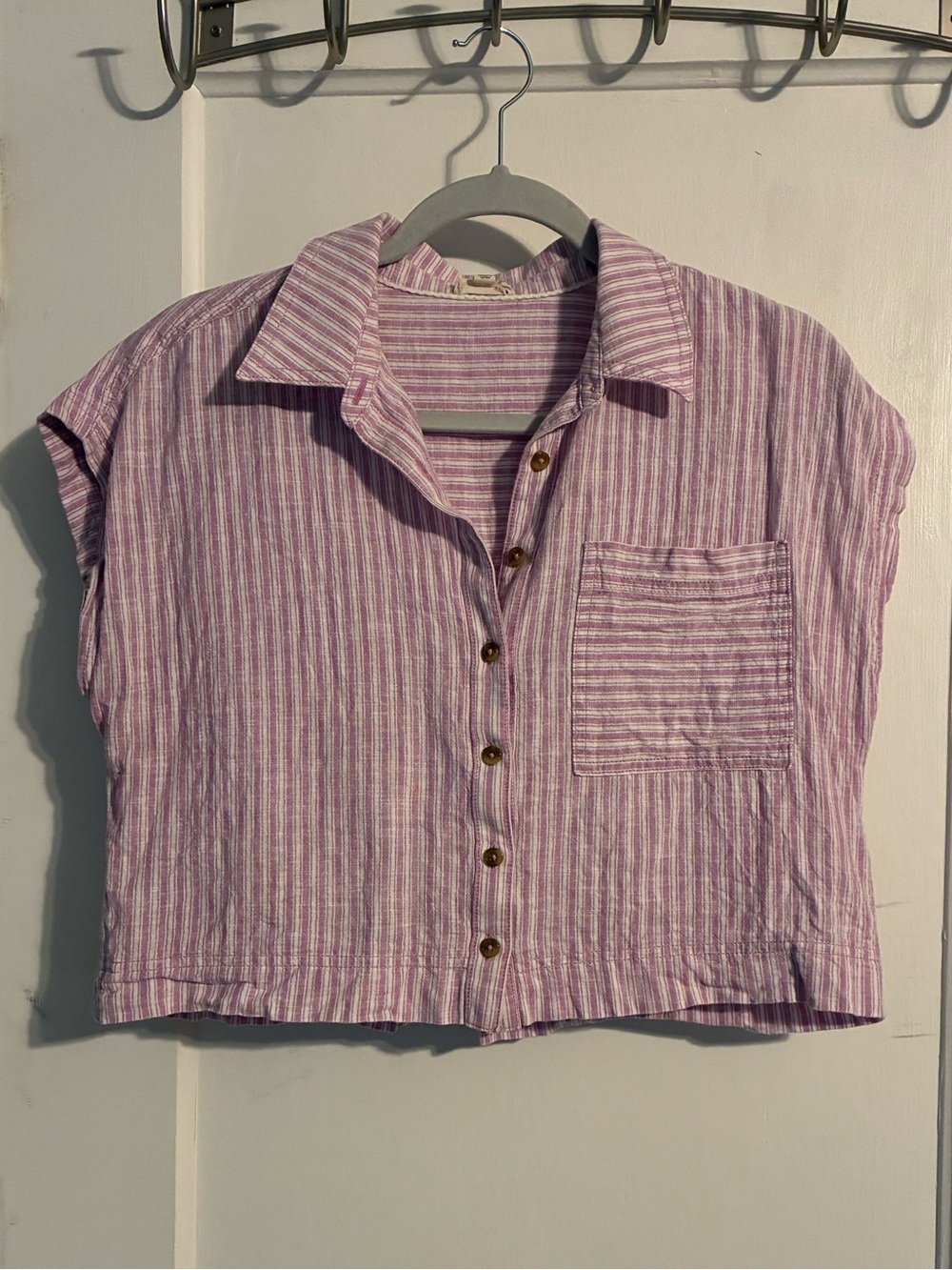 Pilcro Lavender and White Striped Crop Button-Up